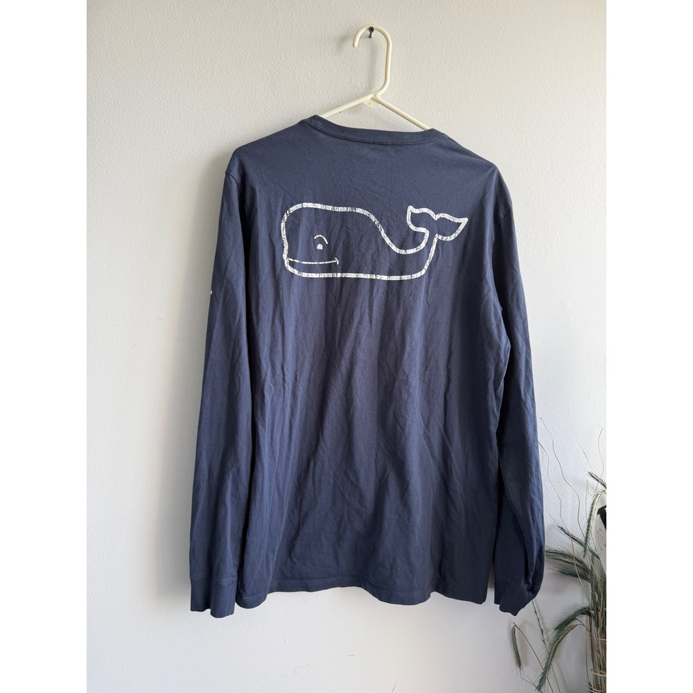 Vineyard Vines Mens Medium Navy Blue Long Sleeve Whale Graphic Pocket T-Shirt